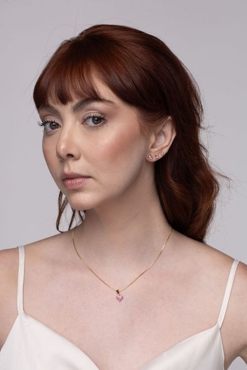 Colar Coração Cravejado Rosa