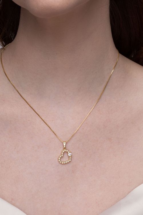 Colar Coração Vazado Cravejadoe Ponto De Luz