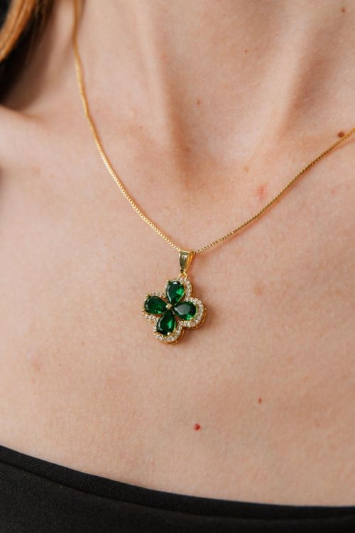 Colar Trevo Verde Com Cravejado