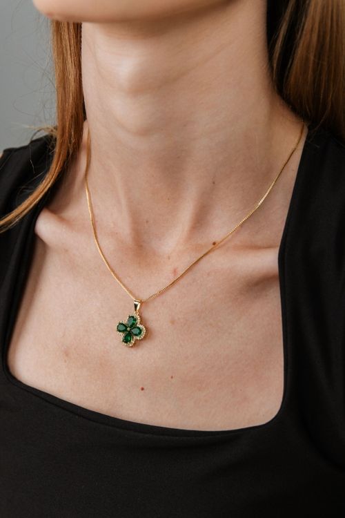 Colar Trevo Verde Com Cravejado
