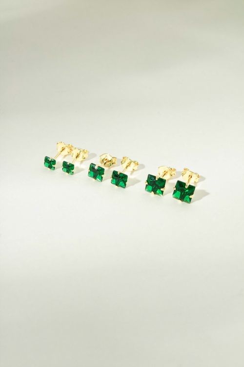 Trio De Brincos Pedras Verdes