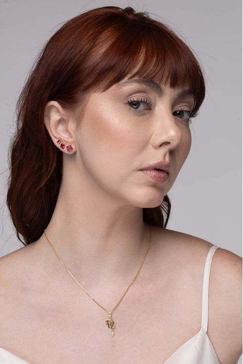 Trio De Brincos Pedras Vermelhas