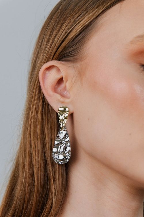 Brinco Gotas Marteladas Duas Cores