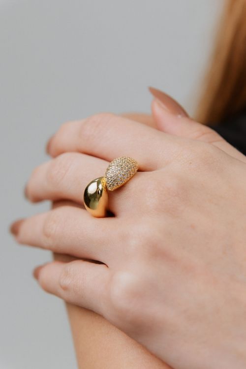 Anel Ajustável Duplo Cravejadoe Liso