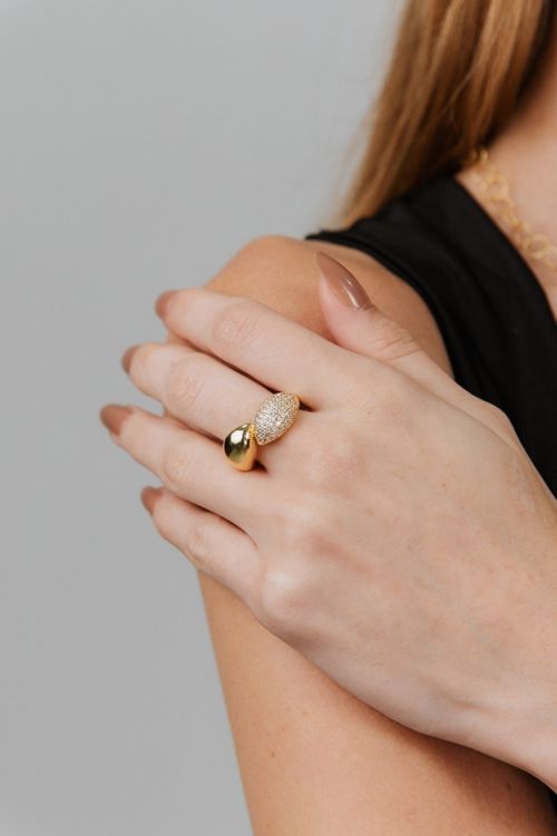 Anel Ajustável Duplo Cravejadoe Liso