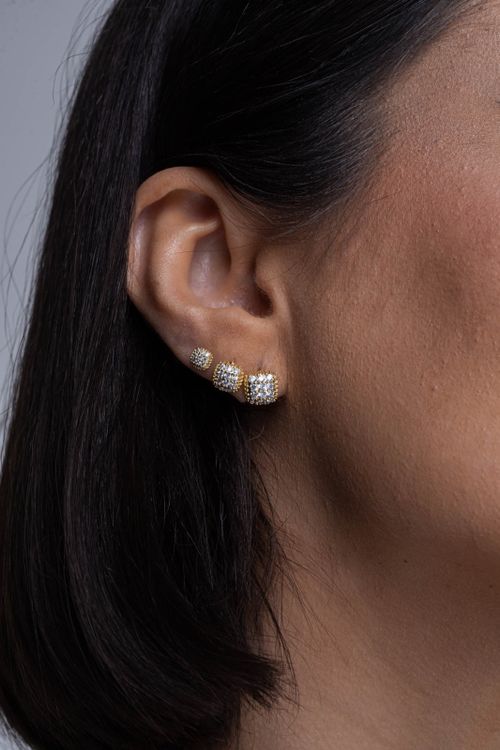 Trio De Brincos Cravejado Quadrado