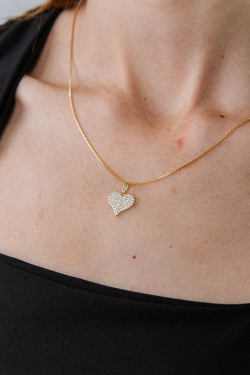 Colar Coração Cravejado Em Zircônias Cristal