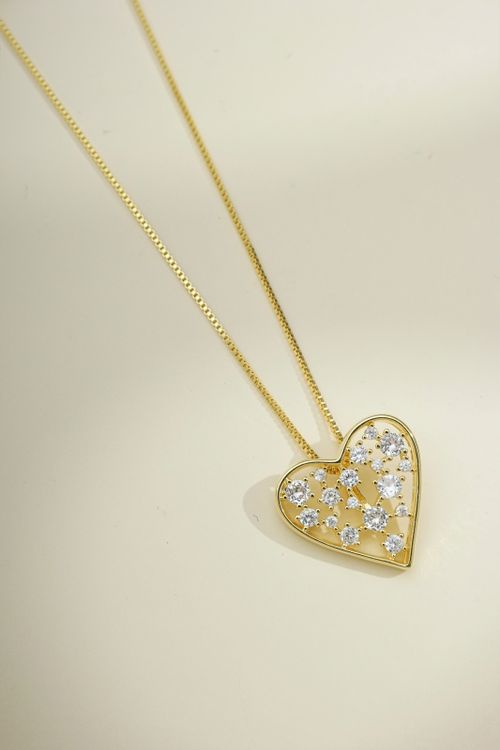 Colar Coração Com Zircônias Cristal