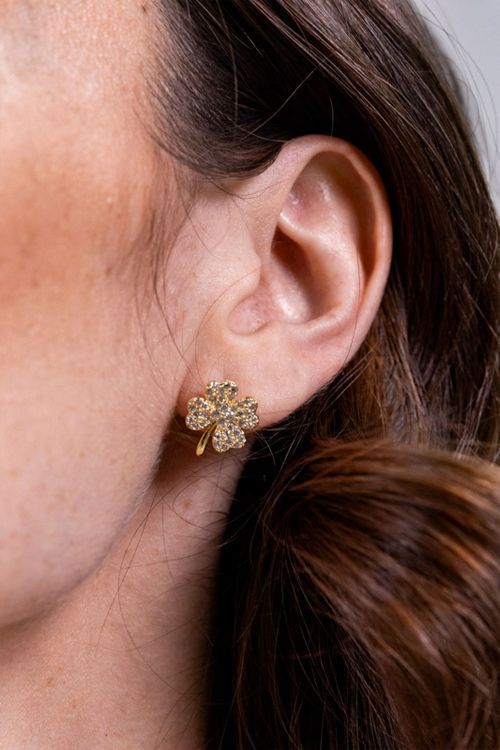 Conjunto Colar E Brinco Trevoquatro Folhas Cravejado