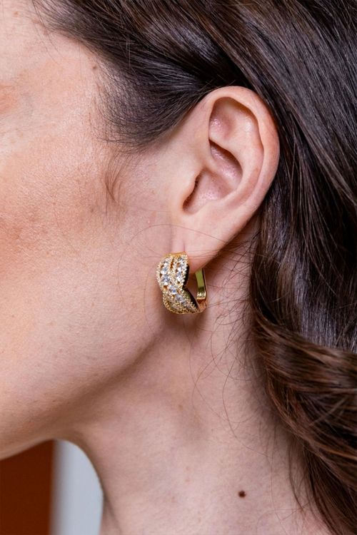 Brinco Argola Click Linhas Cravejadas E Zircônias