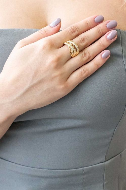 Anel Linhas Lisas E Cravejadasentrelaçadas