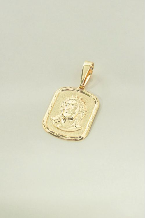 Pingente Retangular Com Face De Cristo 3d