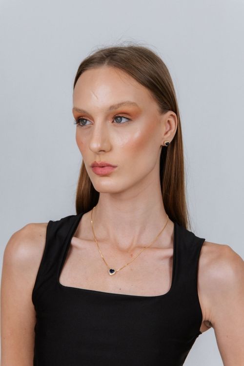 Conjunto Coração Azul Cravejado