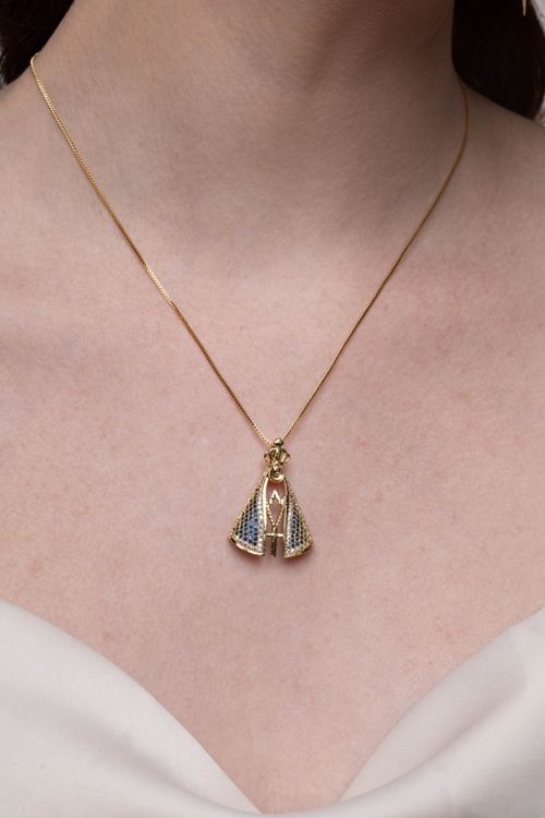 Colar Nossa Senhora Com Zircônias Azul E Cristal