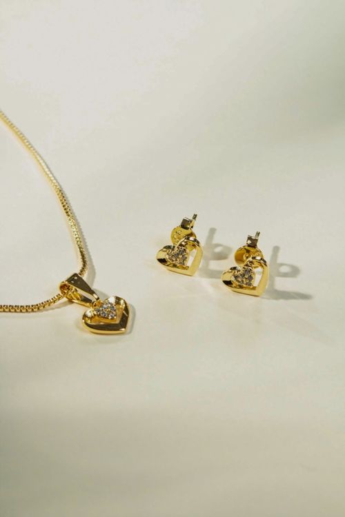 Conjunto Coração Pequeno E Cravejado