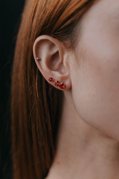 Trio De Brincos Strass Vermelho