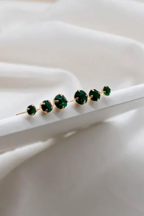 Trio De Brincos Strass Verde Escuro