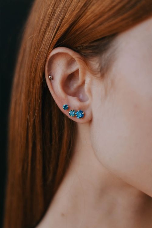 Trio De Brincos Strass Azul