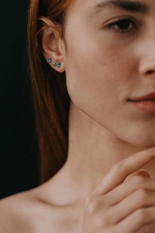 Trio De Brincos Strass Azul