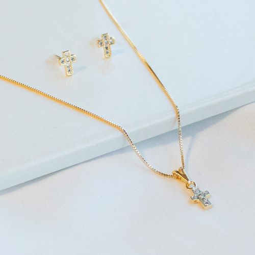 Conjunto Crucifixo Cravejado