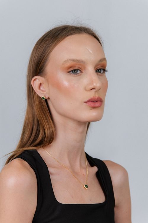 Conjunto Coração Verde Cravejado