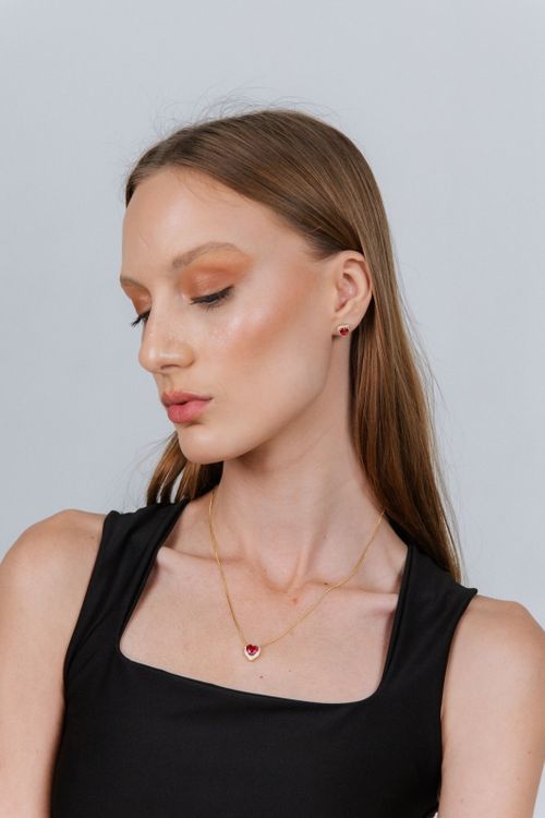 Conjunto Coração Rubi Cravejado