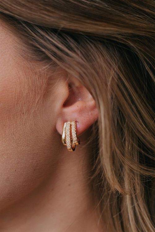 Brinco Meia Argola 3 Fios Lisae Cravejada