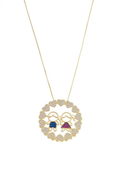 Colar Com Casal De Filhos Comdetalhe Cravejado