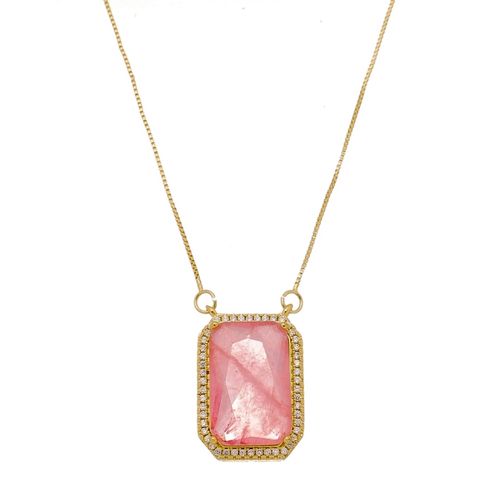 Colar Pedra Rosa Fusion e Micro Zircônias