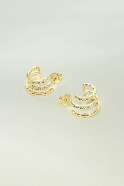 Brinco Três Linhas Com Cravejado