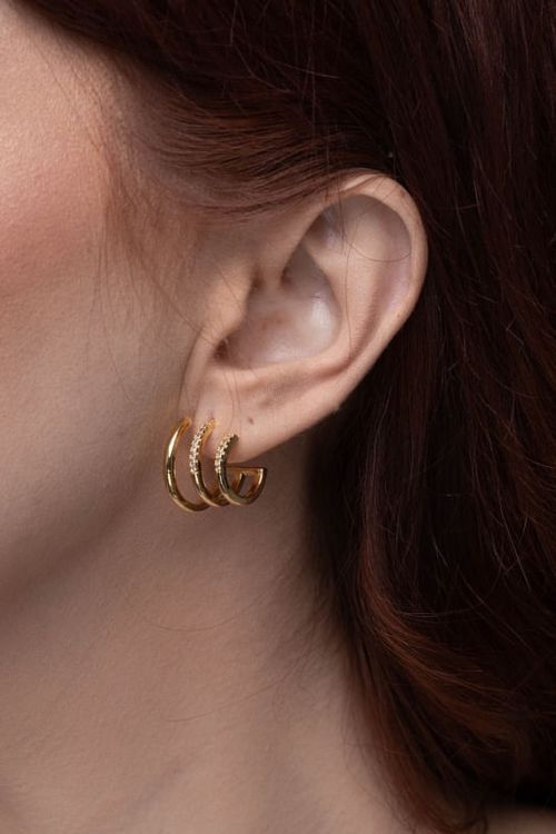 Brinco Três Linhas Com Cravejado