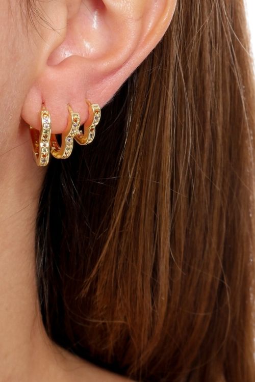 Trio De Brincos Coração Pedras De Zircônia Colorido