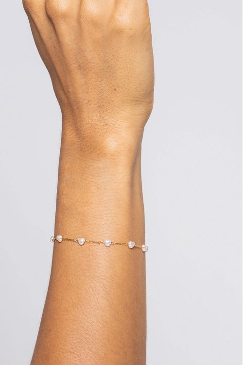 Pulseira Perolas Corações