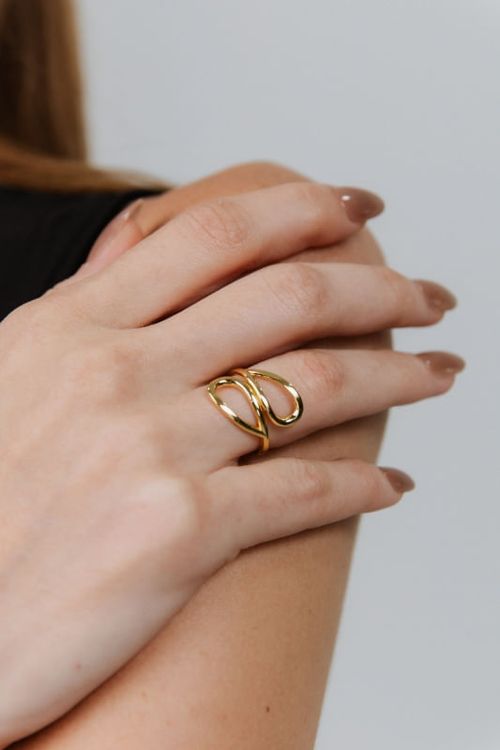 Anel Ajustável Gota Vazada Dupla