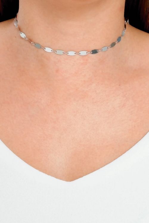 Choker Placas Lisas Em Ródio Branco