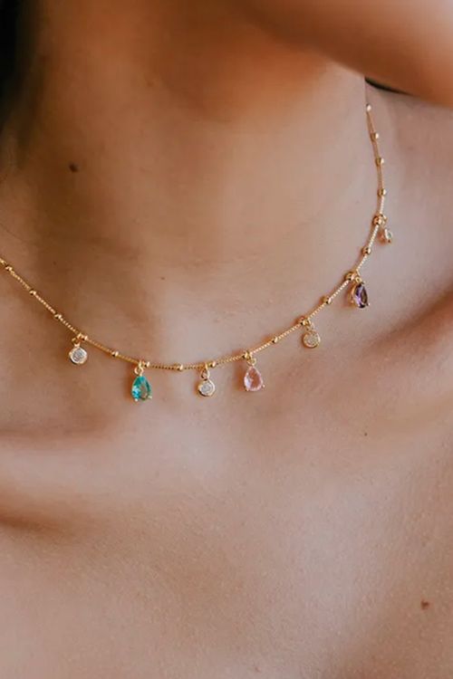 Choker com Gotas de Zircônias Coloridas