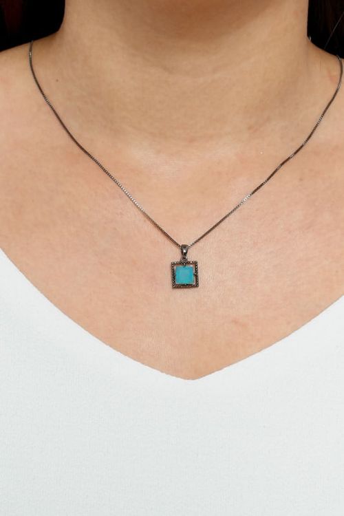 Colar Pedra Azul Em Ródio Negro