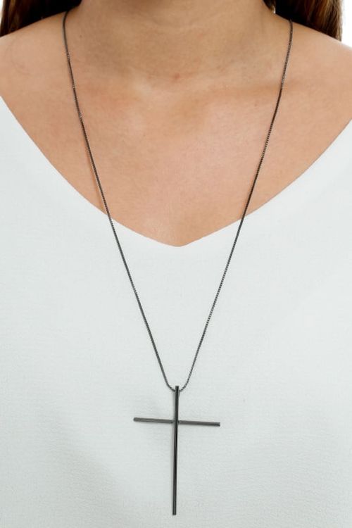 Colar Longo Crucifixo Ródio Negro