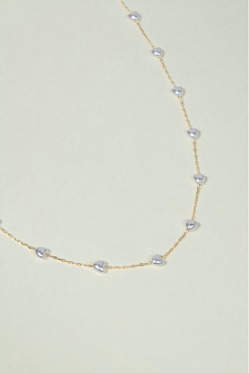 Colar Longo Com Pérolas Coração