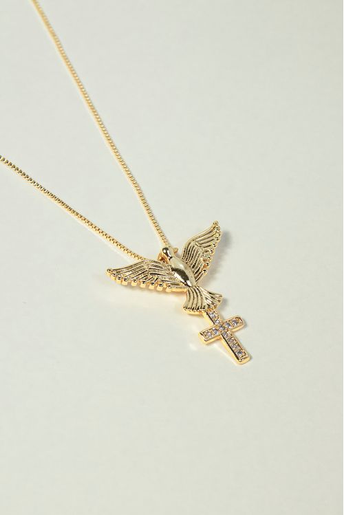 Colar Espírito Santo com Cruz Cravejado Zircônias