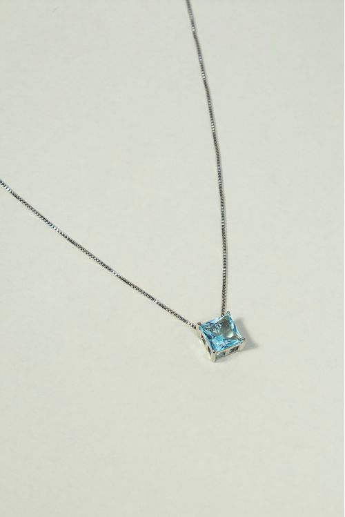 Colar Com Pingente Acquarine Ródio Branco