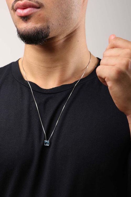 Colar Com Pingente Acquarine Ródio Branco