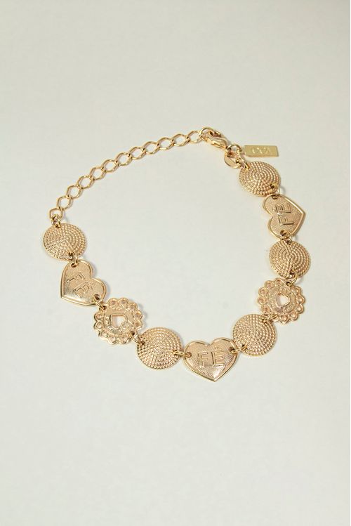 Pulseira Com Detalhes De Fé, Love E Corações