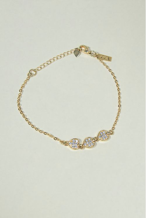 Pulseira 3 Corações Cravejados