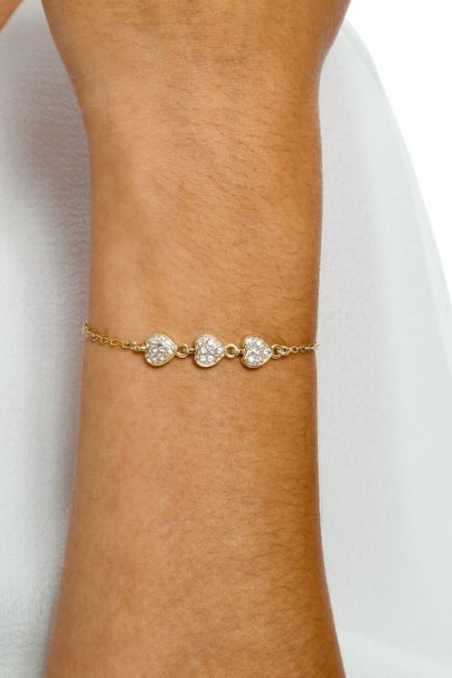 Pulseira 3 Corações Cravejados