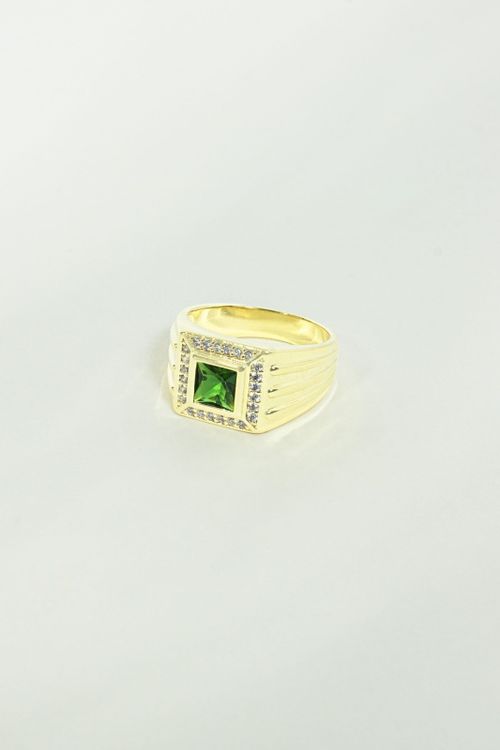 Anel Cravejado Verde Com Zircônias