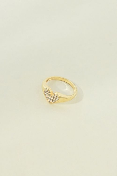Anel Liso com Coração Cravejado em Micro Zircônias