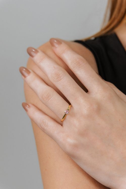 Anel Solitário Zircônia Rosa