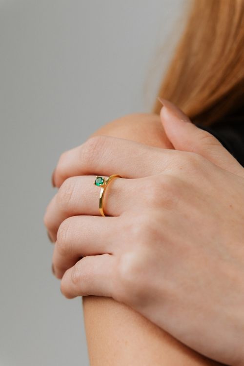 Anel Solitário Zircônia Esmeralda