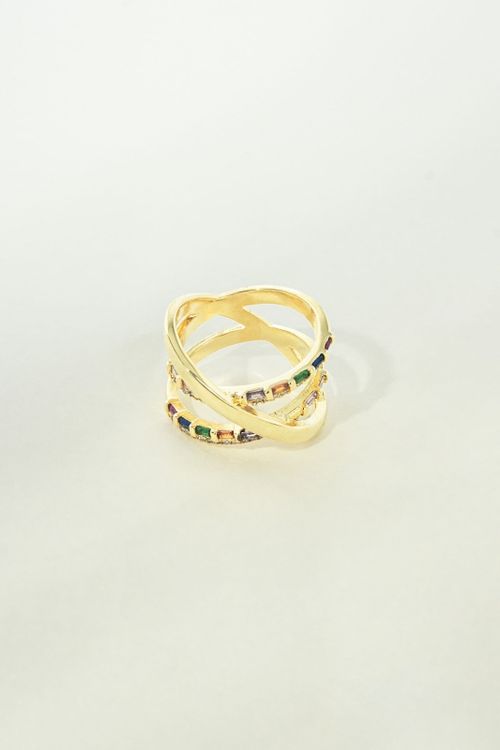Anel Zircônias Cristal e Coloridas